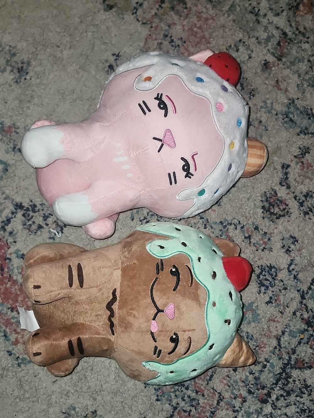 Plush Ice Cream Cat Toy - Pink & Brown Cute Dessert Plushies